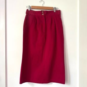 Vintage 90s Red Cotton Midi Trouser Skirt Size 9/10 Quiet‎ Luxury Office Siren